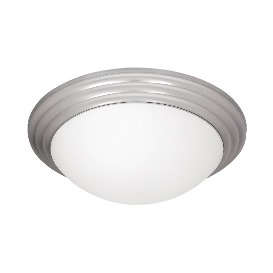 Picture of 10w (2 x 5) 1600lm 30k Strata E-26 Replaceable LED Damp Location Brushed Steel Opal Dimmable LED Flush Mount