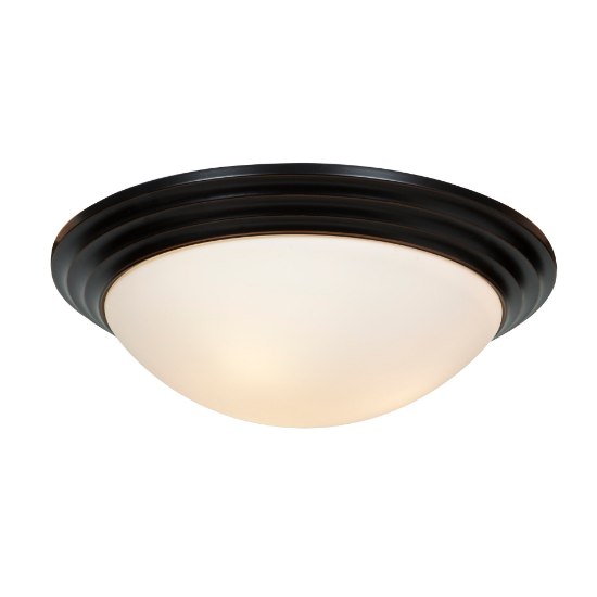 Picture of 10w (2 x 5) 1600lm 30k Strata E-26 Replaceable LED Damp Location Oil Rubbed Bronze Opal Dimmable LED Flush Mount