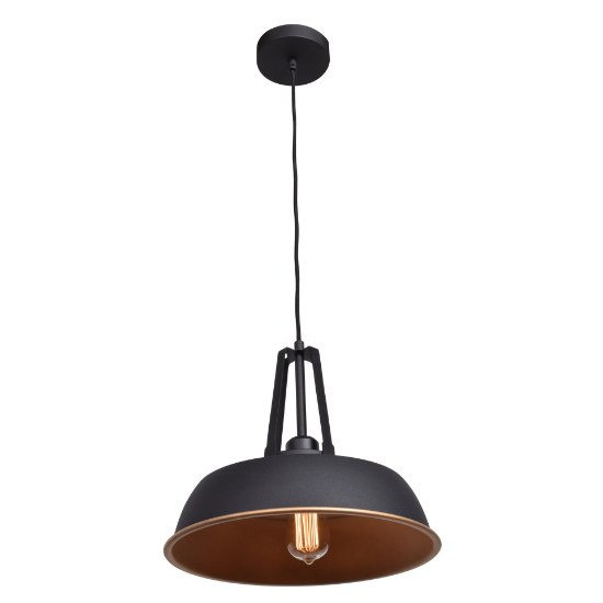 Foto para 60w 800lm 27k Nostalgia E-26 Incandescent Dry Location Matte Black Matte Gold 1-Light Pendant 11"Ø13.8" (OA HT 132")