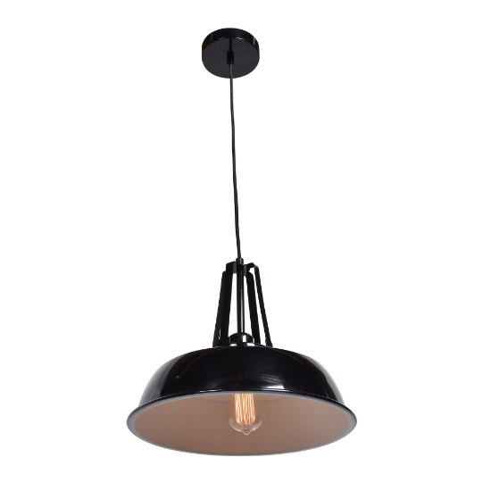 Picture of 60w 800lm 27k Nostalgia E-26 Incandescent Dry Location Shiny Black White 1-Light Pendant 11"Ø13.8" (OA HT 132")