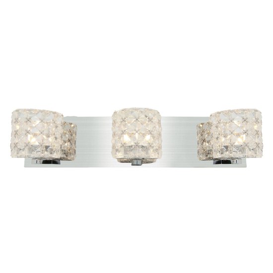 Picture of 4.5w (3 x 1.5) 1350lm 30k Prizm Dimmable G9 Replaceable LED Damp Location Chrome Clear Crystal 3-Light Vanity (CAN 20"x4.75"x0.75")