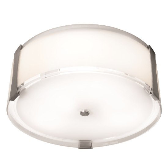 Picture of 10w (3 x 3.33333) 2400lm 30k Tara E-26 Replaceable LED Damp Location Brushed Steel Opal Dimmable LED Flush Mount 4.75"Ø14" (CAN 0.75")