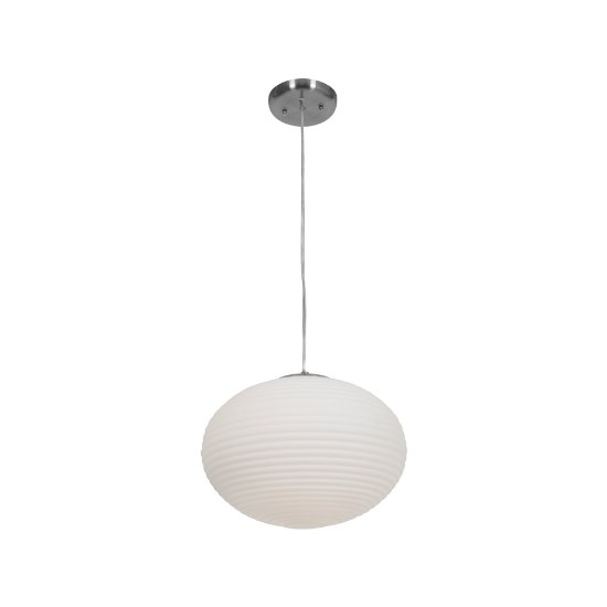 Picture of 10w (2 x 5) 1600lm 30k Callisto Dimmable E-26 Replaceable LED Dry Location Brushed Steel Opal Ribbed OPL Glass Pendant (OA HT 133") (CAN 0.9")