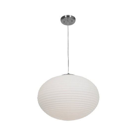 Picture of 10w (3 x 3.33333) 2400lm 30k Callisto Dimmable E-26 Replaceable LED Damp Location Brushed Steel Opal Ribbed OPL Glass Pendant (OA HT 134") (CAN 0.75")