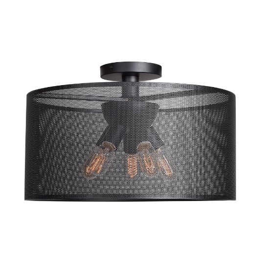 Picture of 60w (5 x 12) 4000lm 27k Epic E-26 Incandescent Damp Location Black Round Semi-Flush 10"Ø19.7"