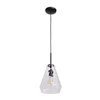 Picture of 60w 800lm 27k Simplicite E-26 Incandescent Damp Location Black Clear Wavy Glass Pendant 10"Ø9" (OA HT 131")