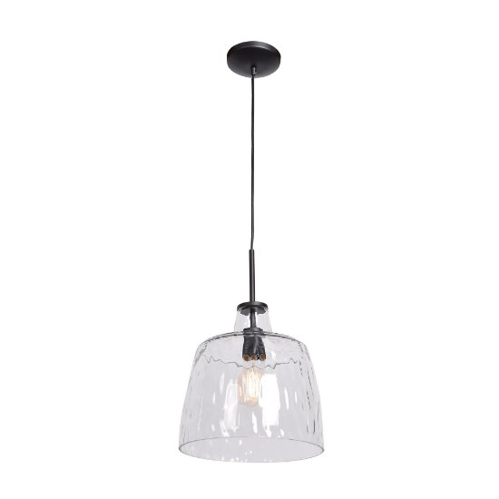 Picture of 60w 800lm 27k Simplicite E-26 Incandescent Damp Location Black Clear Wavy Glass Pendant 11.5"Ø11" (OA HT 132")