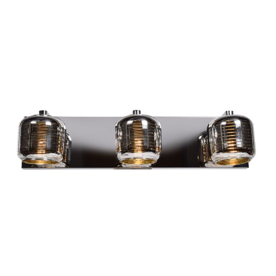 Picture of 4.5w (3 x 1.5) 1350lm 30k Dor Dimmable G9 Replaceable LED Damp Location Mirrored Stainless Steel Smoked Amber 3-Light Vanity