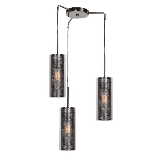 Foto para 60w (3 x 20) 2400lm 27k Multis E-26 Incandescent Dry Location Black Chrome Clear 3-Light Encaged Glass Pendant (OA HT 134") (CAN 1.5"Ø19.3")