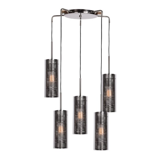 Foto para 60w (5 x 12) 4000lm 27k Multis E-26 Incandescent Dry Location Black Chrome Clear 5-Light Encaged Glass Pendant (OA HT 134") (CAN 1.5"Ø23.2")