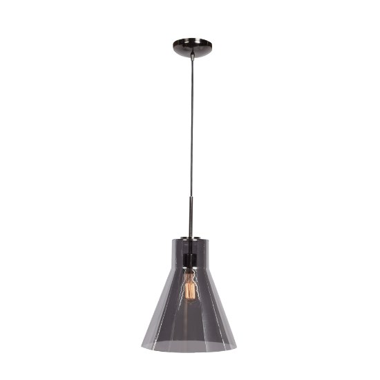 Foto para 60w 800lm 27k Simplicite E-26 Incandescent Dry Location Black Chrome Smoke 1-Light Pendant 13.25"Ø11.75" (OA HT 134") (CAN 1.5"Ø5.13")