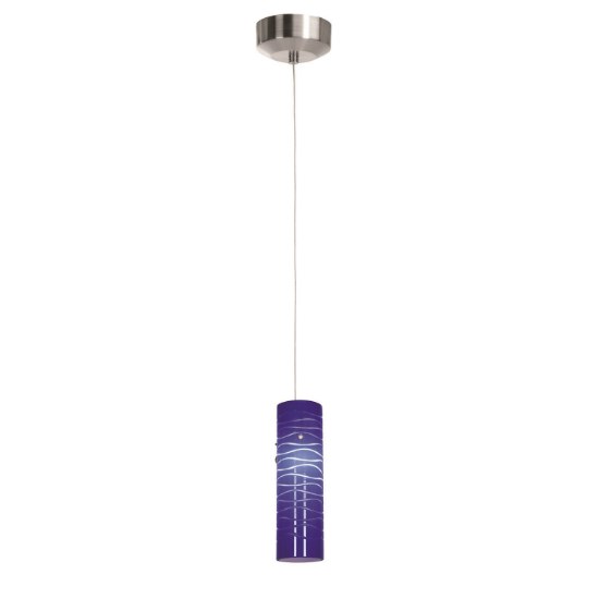 Picture of 5w 462lm 30k Tungsten Dimmable SSL Dedicated LED Dry Location Brushed Steel Blue Lined LED Pendant with Anari Silk (l) Glass (OA HT 130")