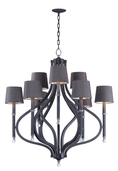 Foto para Hendrick 9-Light Pendant with Shades IO Clear Linen/Silver Leaf Fa CA Incandescent Incandescent (OA HT 41"-116.25") (CAN 5"x5"x1")72" Chain