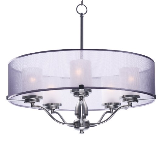 Picture of Lucid 5-Light Pendant SN Organza Fabric + Gla MB Incandescent Incandescent (OA HT 24") (CAN 4.75"x4.75"x1")