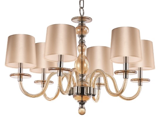 Picture of Venezia 6-Light Chandelier PN Cognac Fabric CA Incandescent Incandescent 36" Chain