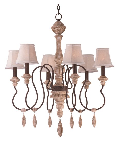 Foto para Olde World 6-Light Chandelier with Shades SW Flax Fabric CA Incandescent E12 Incandescent 36" Chain