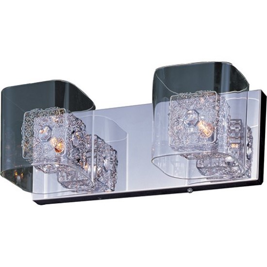 Picture of 40W Gem 2-Light Bath Vanity with SV Shade PC Clear Glass + Steel + Crys G9 Xenon Xenon