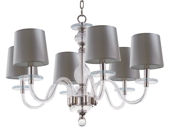 Picture of Venezia 6-Light Chandelier PN Clear Fabric CA Incandescent Incandescent 36" Chain