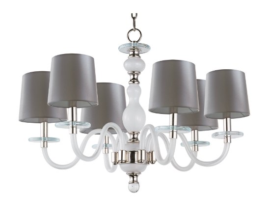 Foto para Venezia 6-Light Chandelier PN Frosted Fabric CA Incandescent E12 Incandescent 36" Chain