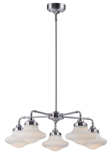 Picture of New School 5 Light LED Chandelier SN Satin White Opal Glass PCB LED (OA HT 13.75"-51.5") (CAN 4.96"x4.96"x2.44")