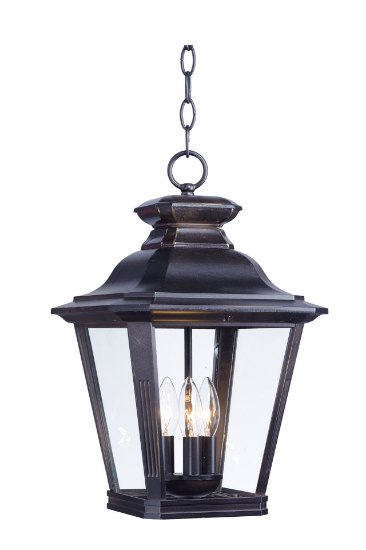 Picture of Knoxville 3-Light Outdoor Pendant BZ Clear Glass CA Incandescent E12 60 (OA HT 21.25"-91.75") (CAN 5"x5"x1.25")36" Chain