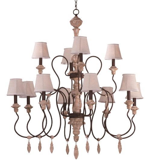 Picture of Olde World 12-Light Chandelier with Shades SW Flax Fabric CA Incandescent E12 Incandescent 72" Chain