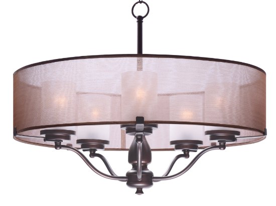 Picture of Lucid 5-Light Pendant OI Organza Fabric + Gla MB Incandescent Incandescent (OA HT 24") (CAN 4.75"x4.75"x1")