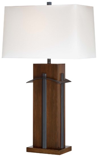 Picture of 100w SW 1 Light Table Lamp Walnut+black White Linen