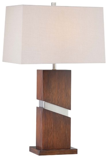 Picture of 100w SW 1 Light Table Lamp Walnut+brushed Nickel Tan Linen