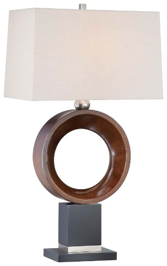 Picture of 100w SW 1 Light Table Lamp Walnut+black+brushed Nickel Tan Linen