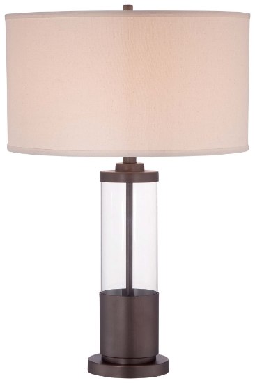 Foto para 113w SW 1 Light Table Lamp Copper Bronze Patina/Clear Glass Cream Linen Shade