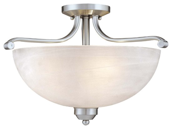 Picture of 100w SW 3 Light Semi Flush Mount Brushed Nickel Etched Marble