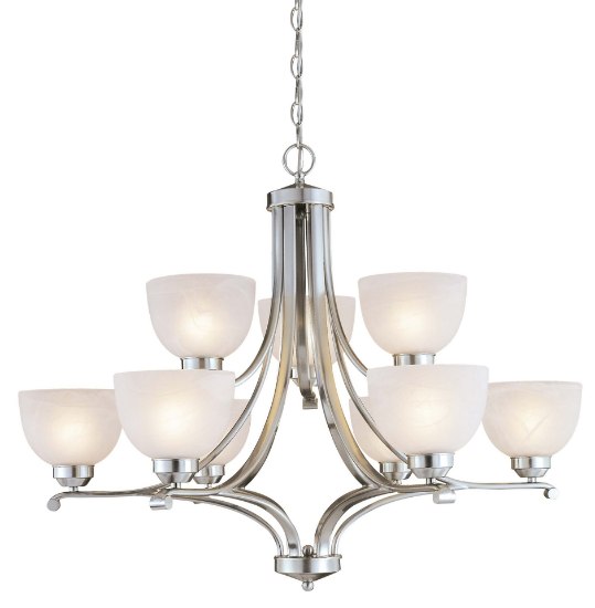 Picture of 13w SW 9 Lt Chandelier Brushed Nickel Etched Marble Glass