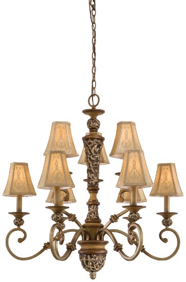 Picture of 60w SW 9 Lt Chandelier- Jessica Mcclintock Home- The Romance Collection™ Florence Patina Embroidered Faux Silk Shades