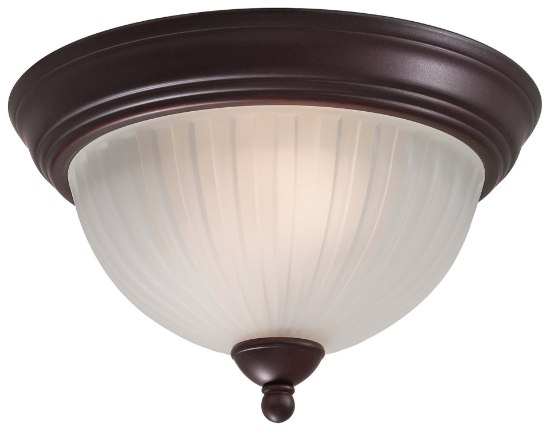 Foto para 60w SW 2 Light Flush Mount Lathan Bronze Etched Glass Shade