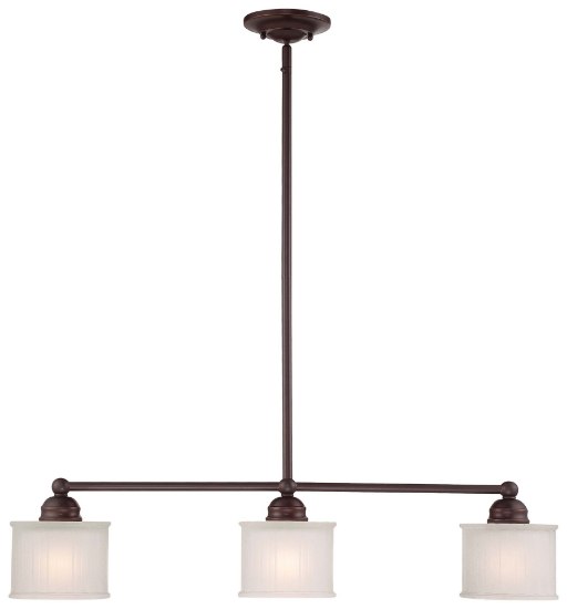 Foto para 100w SW 3 Light Island Pendant Lathan Bronze Etched Box-Pleat