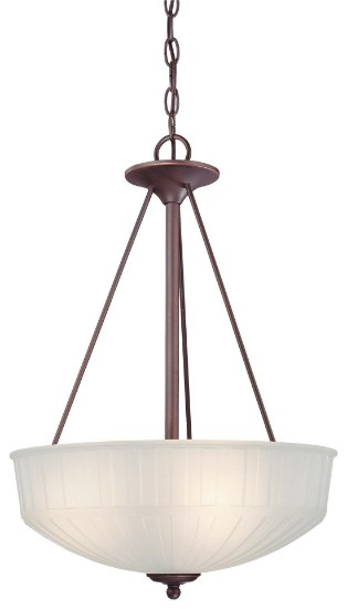 Picture of 100w SW 3 Light Pendant Lathan Bronze Etched Glass-Box Pleat