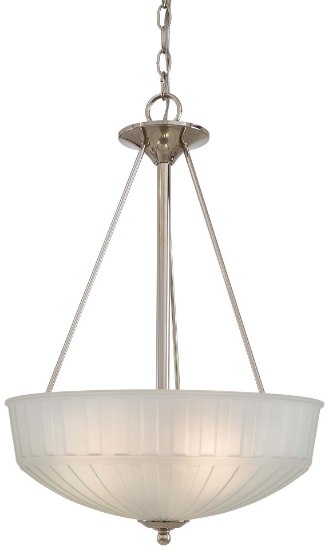 Picture of 100w SW 3 Light Pendant Polished Nickel Etched Glass-Box Pleat