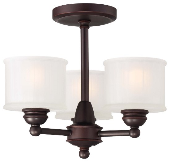 Picture of 60w SW 3 Light Semi Flush Mount Lathan Bronze Etched Glass-Box Pleat