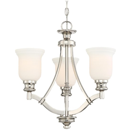 Foto para 100w SW 3 Light Chandelier Polished Nickel Etched Opal