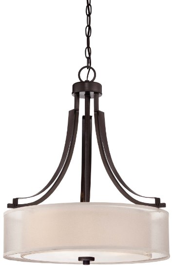 Foto para 100w SW 3 Light Pendant Smoked Iron Translucent Silver Linen W/Off-White Linen Inner