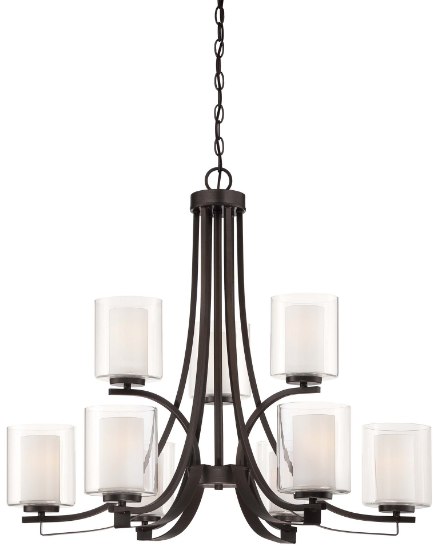 Foto para 100w SW 9 Light Chandelier Smoked Iron Etched White