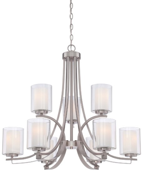 Picture of 100w SW 9 Light Chandelier Brushed Nickel Etched White