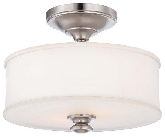 Foto para 60w SW 2 Light Semi Flush Mount Brushed Nickel Etched White Glass