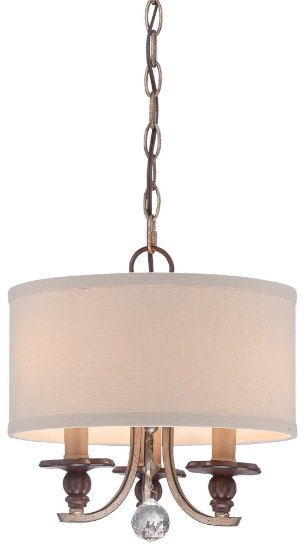 Foto para 60w SW 3 Light Mini Chandelier Dark Rubbed Sienna With Aged Silver Oatmeal Linen