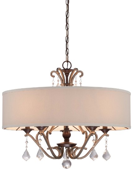 Foto para 60w SW 5 Light Pendant Dark Rubbed Sienna With Aged Silver Oatmeal Linen