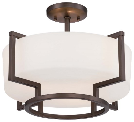 Picture of 100w SW 3 Light Semi Flush Mount Harvard Court Bronze (Plated) Etched White