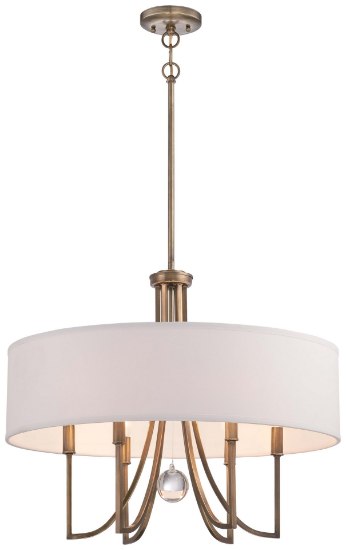 Foto para 60w SW 6 Light Pendant Malibu Gold White Linen