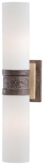 Foto para 60w SW 2 Light Wall Sconce Aged Patina Iron Etched Opal