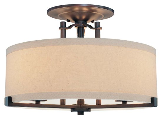 Foto para 60w SW 3 Light Semi Flush Mount Aged Kinston Bronze Beige Linen